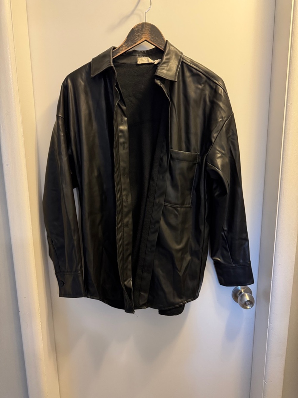 Black Faux Leather Shirt-Style Jacket